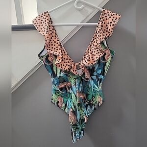 Sporlike One-Piece Swimsuit Womens Sz L Leopard Animal Print Bathing Swimwear